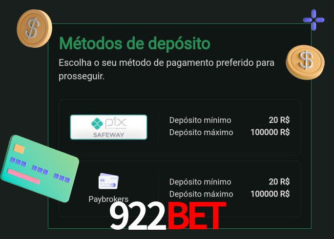 O cassino 922Bet oferece uma grande variedade de métodos de pagamento
